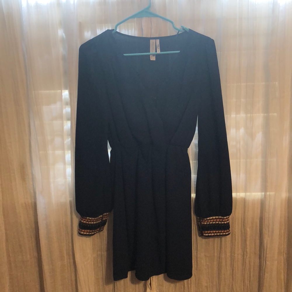 Pink Owl navy dress with beaded cuffs!